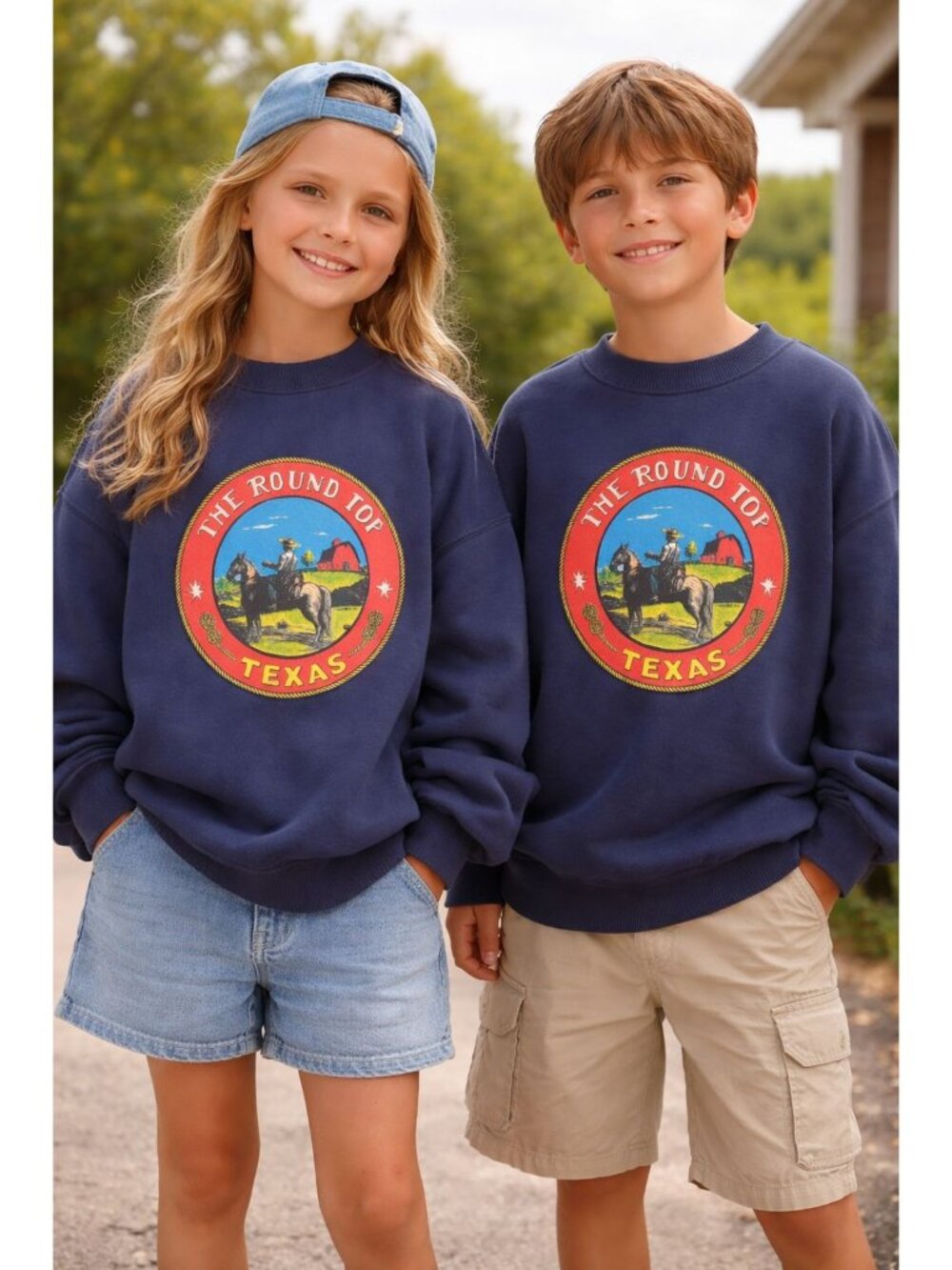 NWOT Hunter Bell The Round Top Texas Oversized Pullover Kids 9/10 Navy Horse